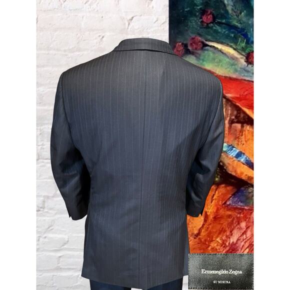 Ermenegildo Zegna Misura 46R Brown Blue Stripe Blazer Sport Suit Jacket 15 Mil - Picture 7 of 16